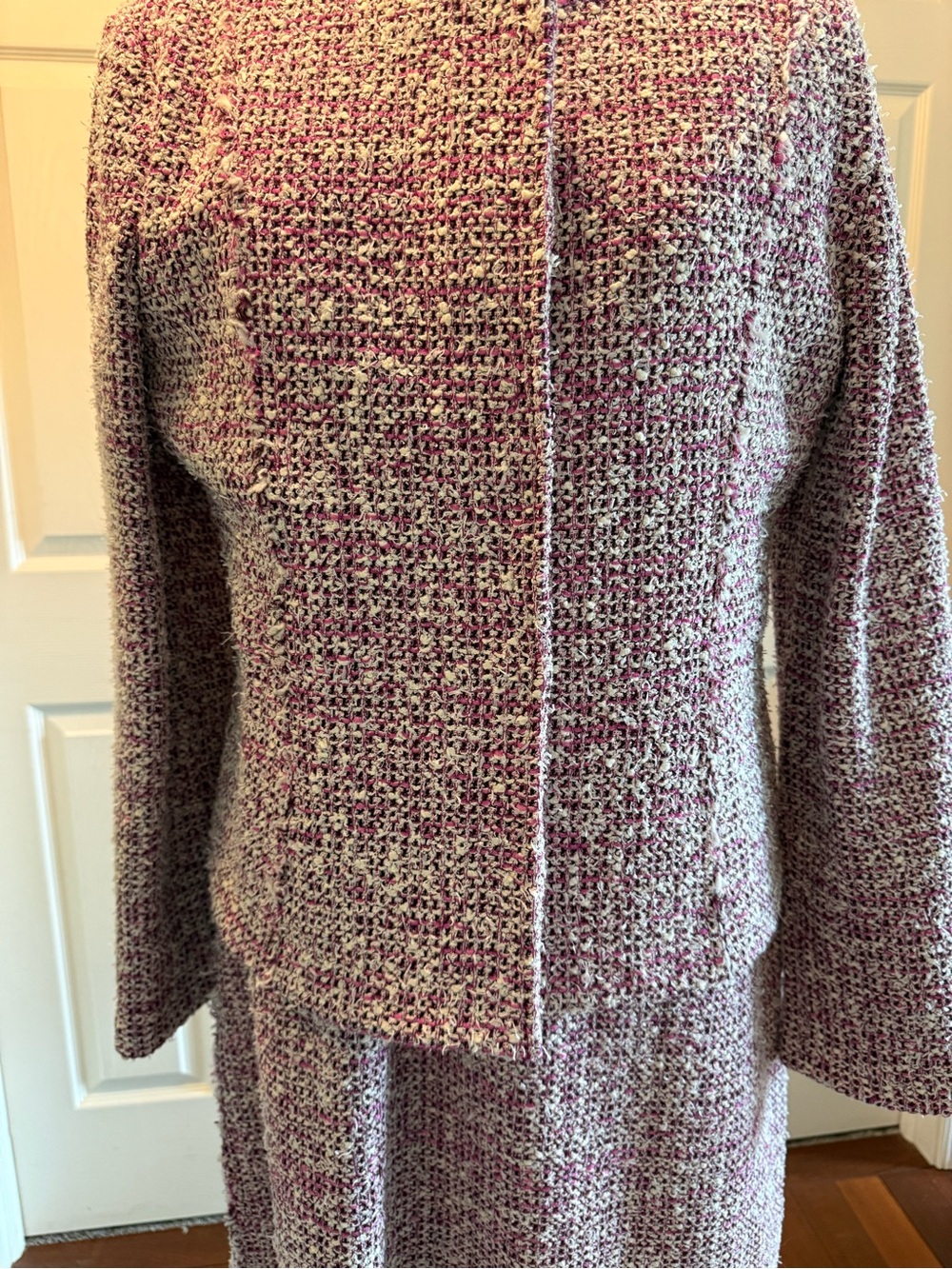 St. John Pink and Cream Bouclé Blazer and dress